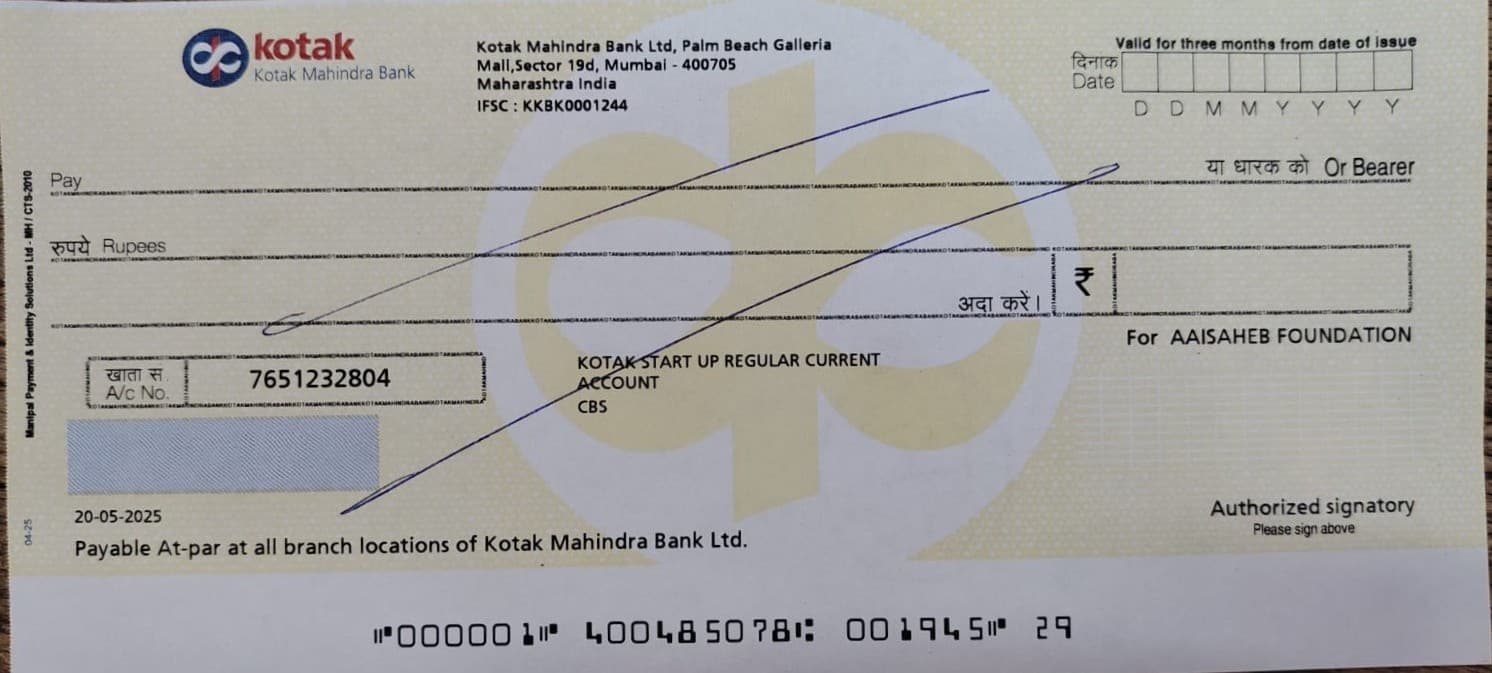 AaiSaheb Foundation donation bank details